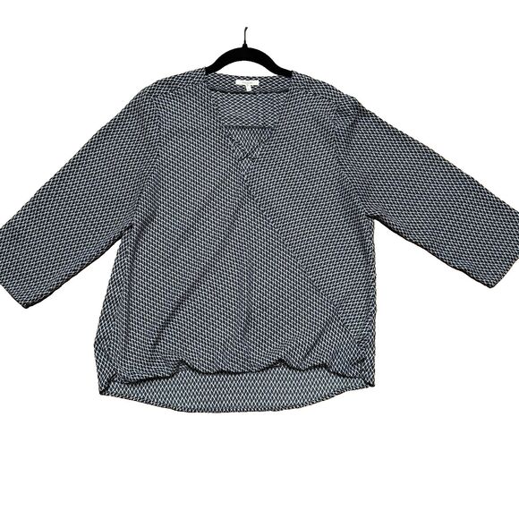 Maurices Blouse Blue White Flowy Surplice Criss Cross V-Neck Top Sz L - Picture 1 of 10